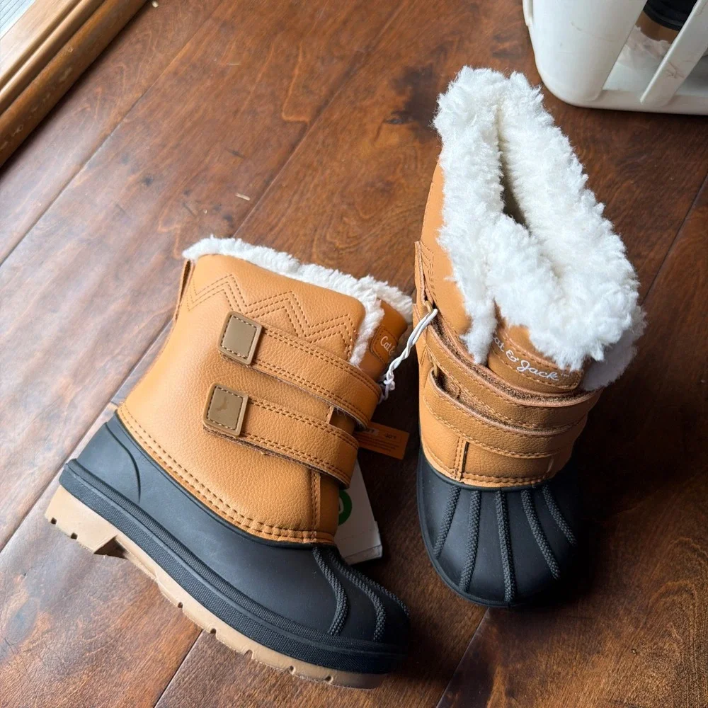 Cat & Jack Toddler Denver Winter Snow Boots Tan Black Faux Fur Size 10